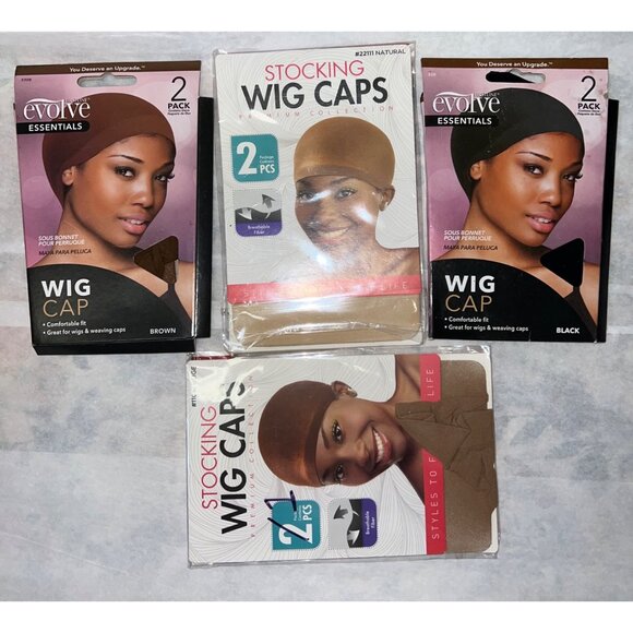 Evolve Essentials Other - Lot of 7 Evolve Essentials Stocking Wig Caps 2 Pack Collections Brown & Black